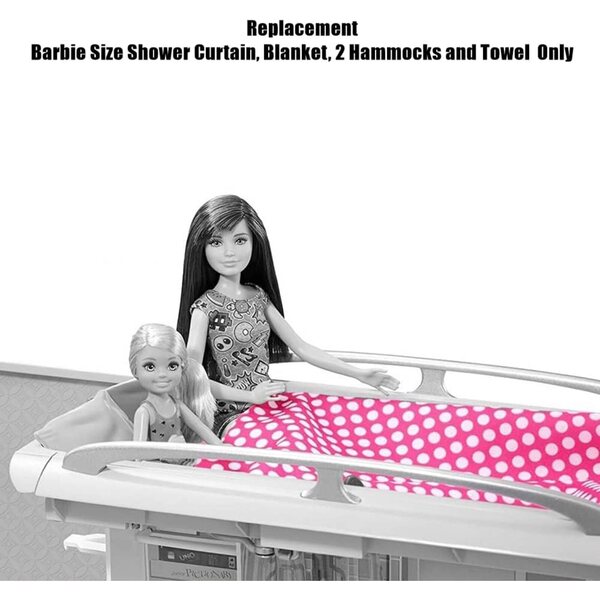 Ricambi originali Barbie Camper: tenda doccia, coperta, 2 amache e asciugamano