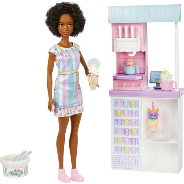 Barbie Ice Cream Shop Spielset mit Puppe, Zubehör und Eismaschine für Kinder ab 3 Jahren