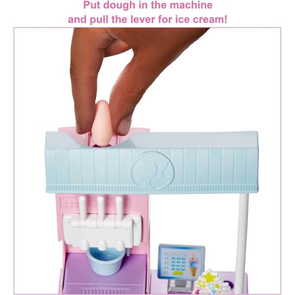 Barbie Ice Cream Shop Spielset mit Puppe, Zubehör und Eismaschine für Kinder ab 3 Jahren