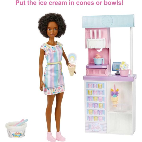 Barbie Ice Cream Shop Spielset mit Puppe, Zubehör und Eismaschine für Kinder ab 3 Jahren
