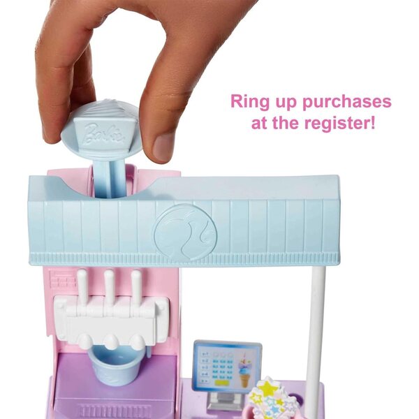 Barbie Ice Cream Shop Spielset mit Puppe, Zubehör und Eismaschine für Kinder ab 3 Jahren