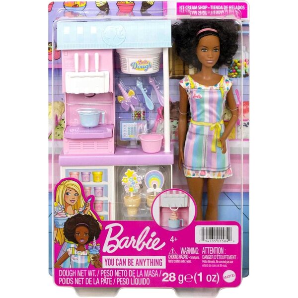 Barbie Ice Cream Shop Spielset mit Puppe, Zubehör und Eismaschine für Kinder ab 3 Jahren