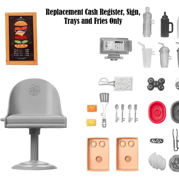 Ricambi originali Barbie Fresh 'n Fun Food Truck: registratore, vassoi, patatine e segno
