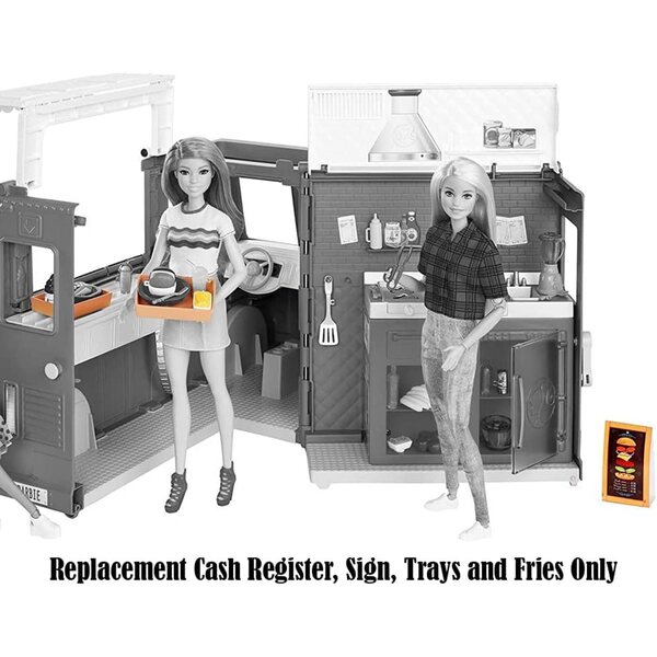 Ricambi originali Barbie Fresh 'n Fun Food Truck: registratore, vassoi, patatine e segno