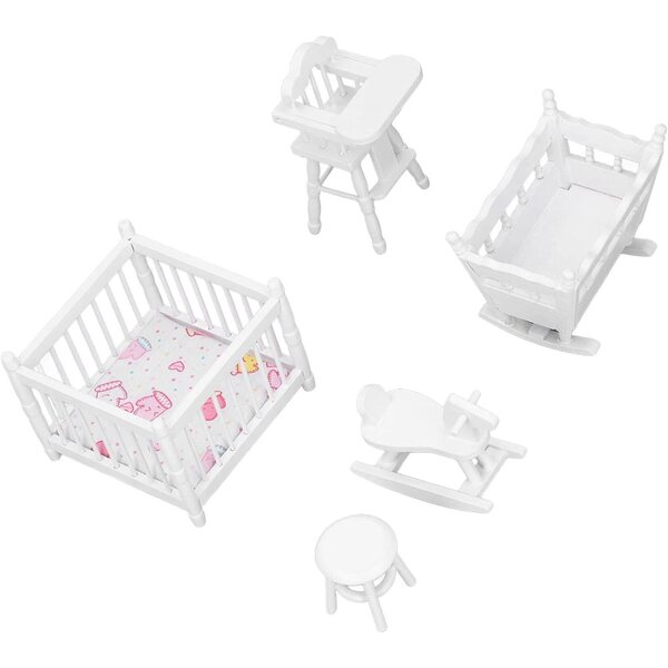 HEEPDD Set Mobili in Legno per Cameretta Bambole 1:12 – Culla, Seggiolone e Accessori
