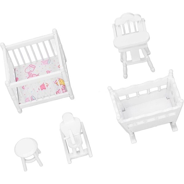 HEEPDD Set Mobili in Legno per Cameretta Bambole 1:12 – Culla, Seggiolone e Accessori