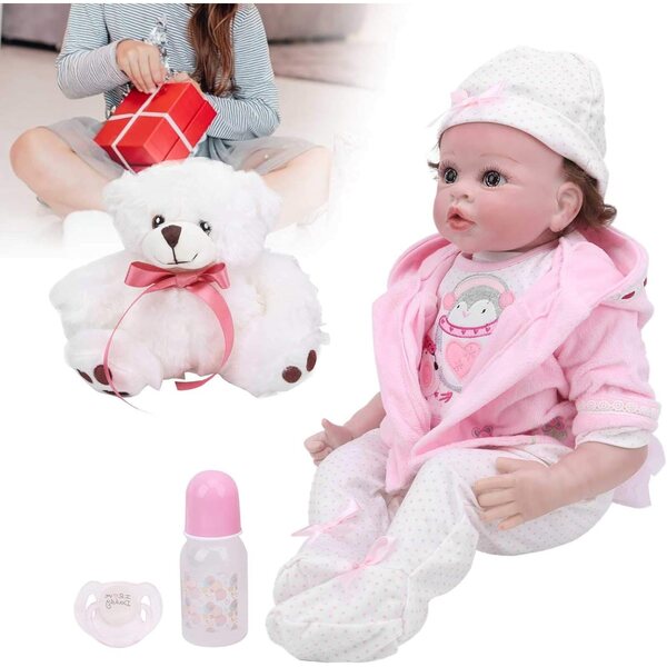 Bambola realistica silicone 55 cm con capelli e vestiti per fotografia e gioco