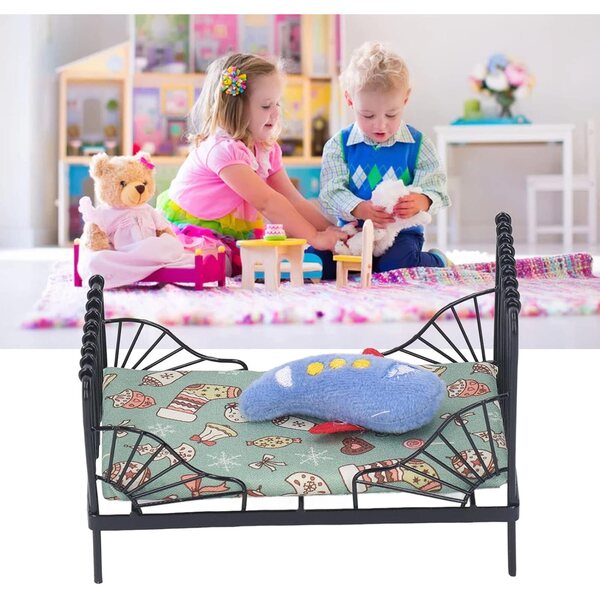 Acouto Letto in Miniatura 1:12 in Metallo con Cuscino e Materasso per Casa delle Bambole