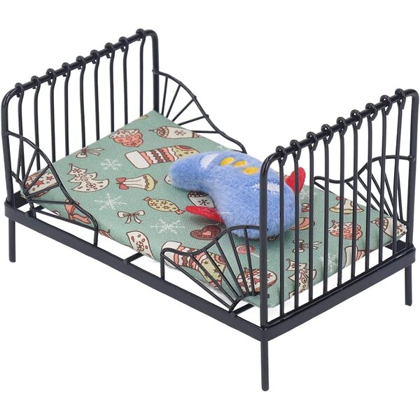 Acouto Letto in Miniatura 1:12 in Metallo con Cuscino e Materasso per Casa delle Bambole