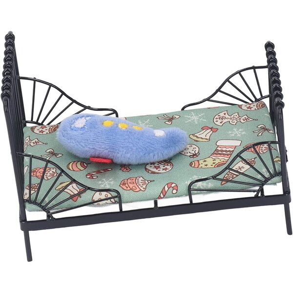 Acouto Letto in Miniatura 1:12 in Metallo con Cuscino e Materasso per Casa delle Bambole
