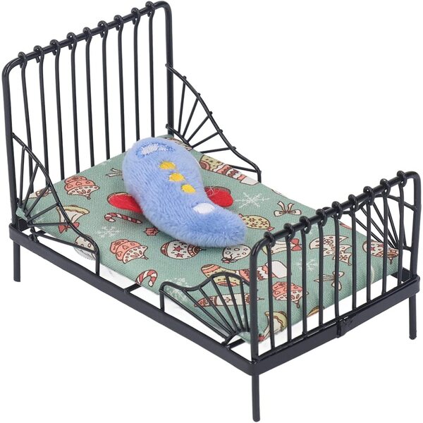 Acouto Letto in Miniatura 1:12 in Metallo con Cuscino e Materasso per Casa delle Bambole