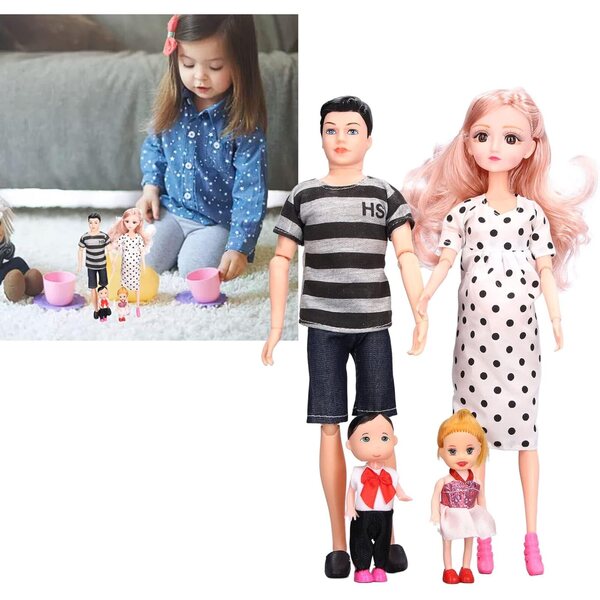 Set Bambole Famiglia con Mamma Incinta e Accessori, Giocattolo Interattivo 7+