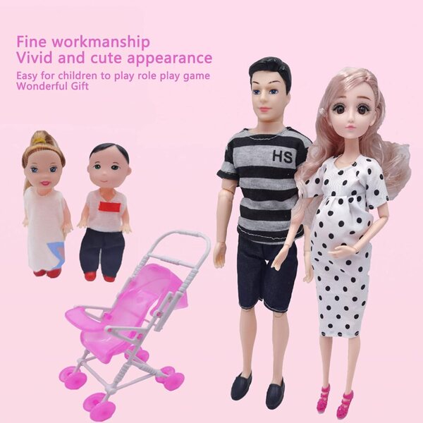 Set Bambole Famiglia con Mamma Incinta e Accessori, Giocattolo Interattivo 7+