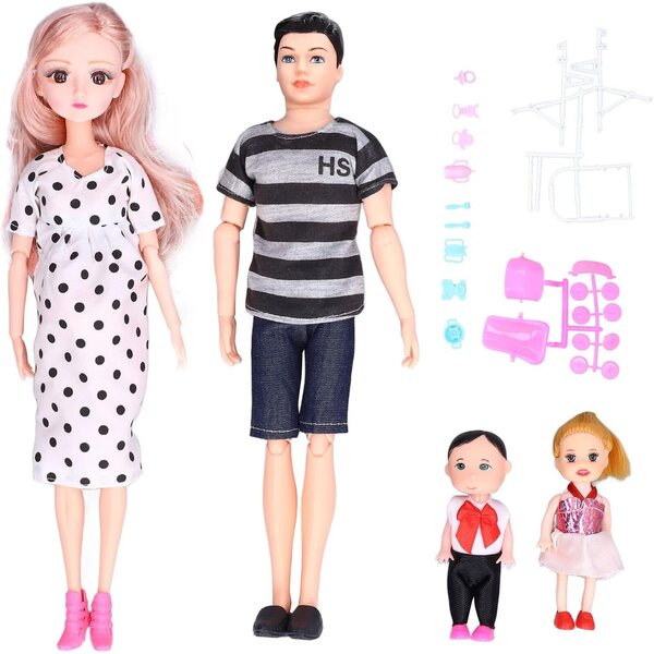 Set Bambole Famiglia con Mamma Incinta e Accessori, Giocattolo Interattivo 7+