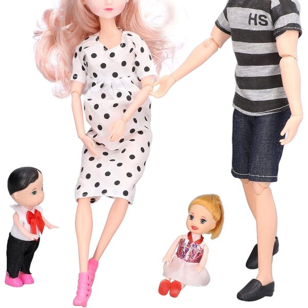 Set Bambole Famiglia con Mamma Incinta e Accessori, Giocattolo Interattivo 7+