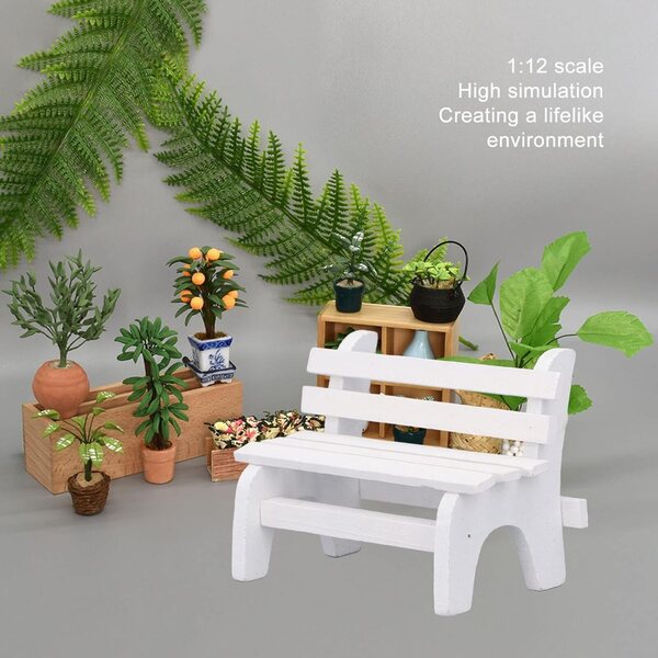 Panca in legno scala 1:12 bianca per casa delle bambole - Miniatura dettagliata Acouto