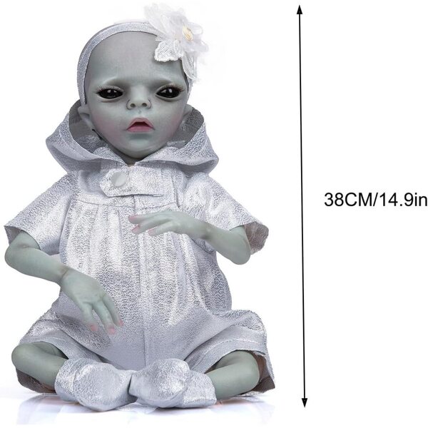 Silikon-Alien-Rebirth-Puppe, 38 cm – realistisch, weich, mit abnehmbarer Kleidung