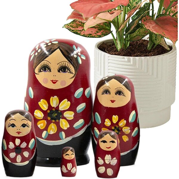 Bambole di nidificazione russe in legno dipinte a mano set 5 pezzi per decorazione casa