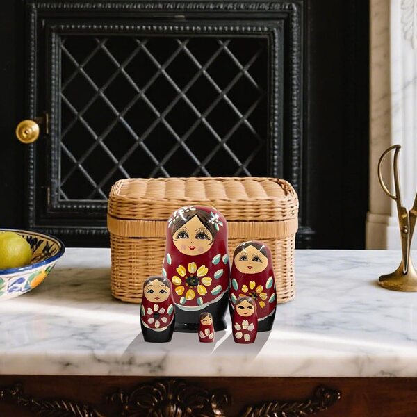 Bambole di nidificazione russe in legno dipinte a mano set 5 pezzi per decorazione casa
