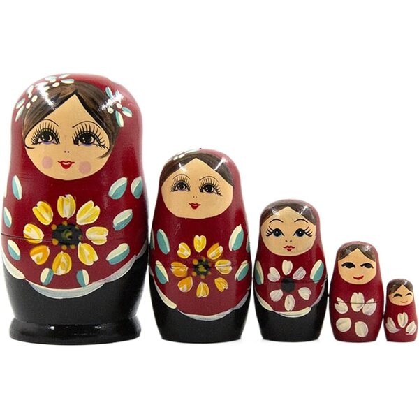 Bambole di nidificazione russe in legno dipinte a mano set 5 pezzi per decorazione casa