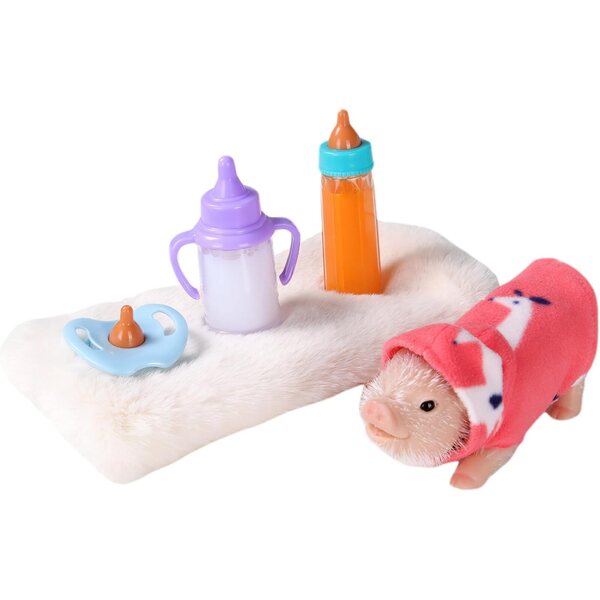 Silikon-Schweinchen-Set mit Zubehör, 5-teilige realistische Minipuppe für Kinder