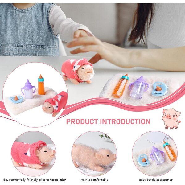 Set Maialini in Silicone con Accessori, Mini Bambola Realistica 5 Pezzi per Bambini