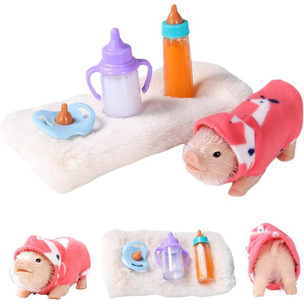 Set Maialini in Silicone con Accessori, Mini Bambola Realistica 5 Pezzi per Bambini