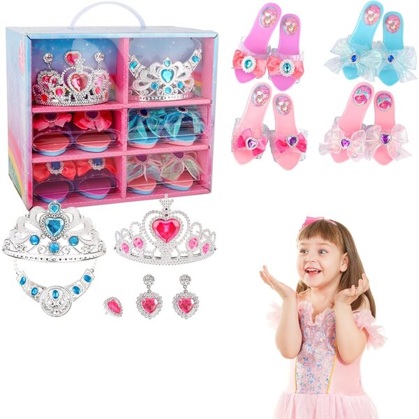 Prinzessinnen-Schuhset für Mädchen mit Schmuck und 6-Gitter-Etui – Spiel und Kreativität ab 3 Jahren