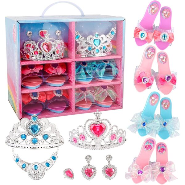 Prinzessinnen-Schuhset für Mädchen mit Schmuck und 6-Gitter-Etui – Spiel und Kreativität ab 3 Jahren