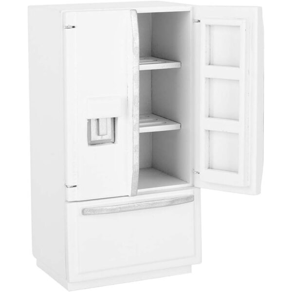 1:12 Kühlschrank aus Birkenholz mit Doppeltür und silbernem Finish für Puppenhaus