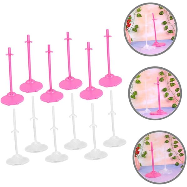 BESPORTBLE Supporti Bambole Espositore Tavolo 12 Pezzi Trasparenti e Rosa