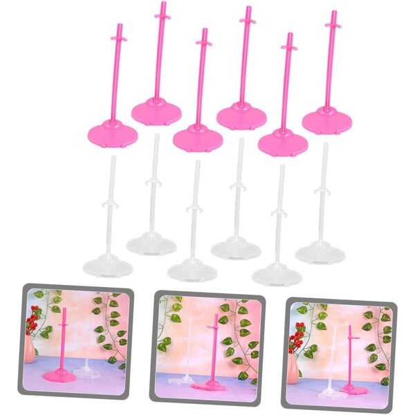 BESPORTBLE Supporti Bambole Espositore Tavolo 12 Pezzi Trasparenti e Rosa