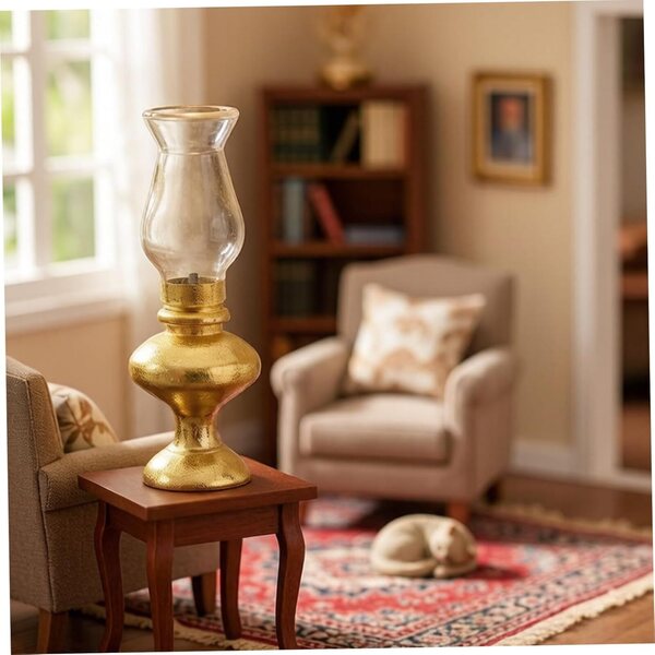 Mini lampada a olio vintage per casa delle bambole in scala 1:12 con paralume in vetro
