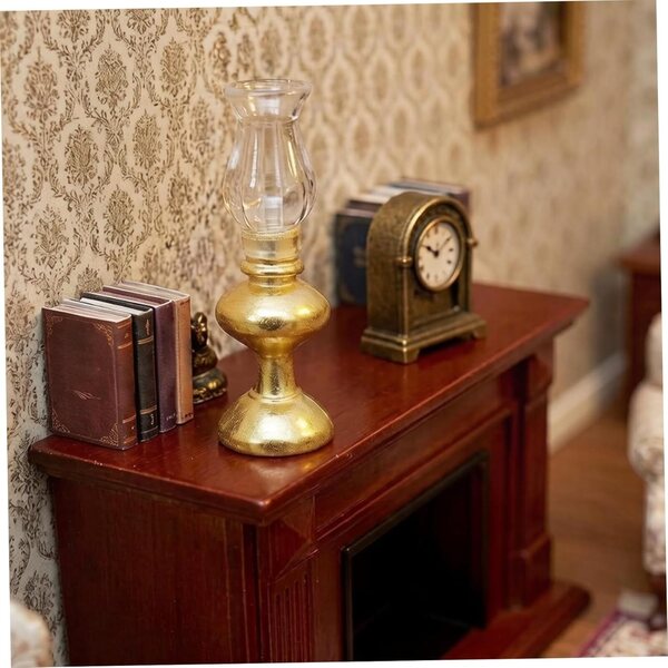 Mini lampada a olio vintage per casa delle bambole in scala 1:12 con paralume in vetro