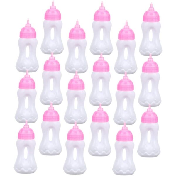 WOONEKY 20 Mini Bottiglie Latte per Bambina, Giocattoli in Miniatura per Bambolotti e Decorazioni