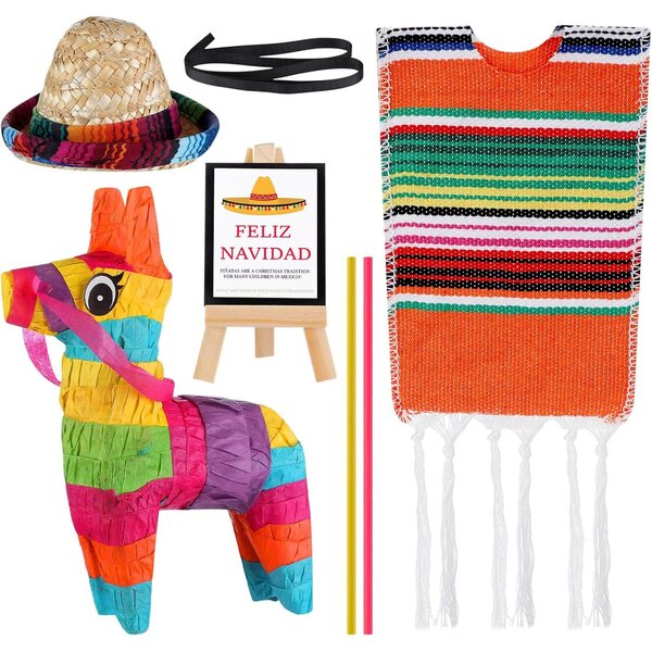 Set 8 Accessori Natalizi per Bambole Outus Mini Piñata Asino e Sombrero Messicano