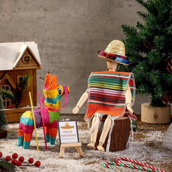 Set 8 Accessori Natalizi per Bambole Outus Mini Piñata Asino e Sombrero Messicano