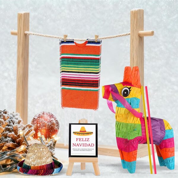 Set 8 Accessori Natalizi per Bambole Outus Mini Piñata Asino e Sombrero Messicano