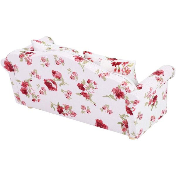 HEEPDD Mini Divano in Legno per Casa delle Bambole 1/12 con Cuscini e Motivo Floreale