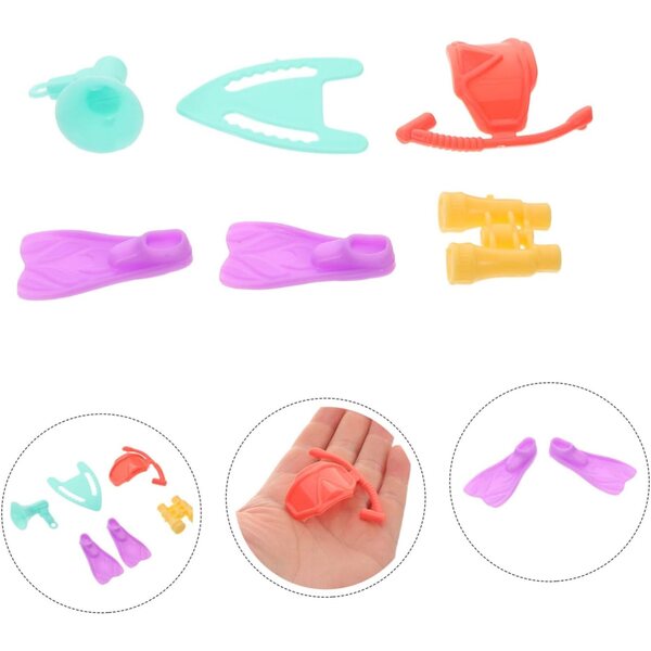 Mikinona 6 set attrezzatura subacquea per bambole con bombola e pinne, colori assortiti