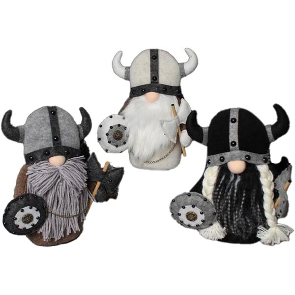 Set 3 Gnomi Guerrieri Vichinghi in Peluche per Decorazioni di Halloween e Autunno