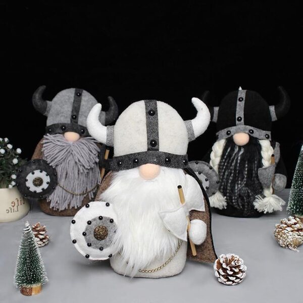Set 3 Gnomi Guerrieri Vichinghi in Peluche per Decorazioni di Halloween e Autunno