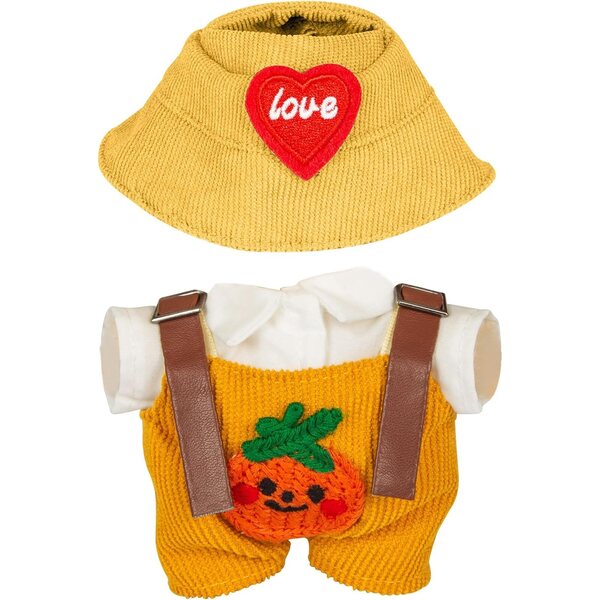 Schickes Kleidungsset für 17 cm große Puppen mit gelbem Strampler, Mütze und Accessoires