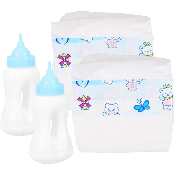 Set 2 Biberon e 2 Pannolini per Bambole – Accessori Gioco Ruolo WEKAMOS Resistenti