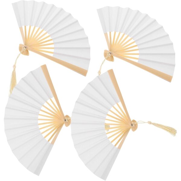 4 Mini Ventagli Pieghevoli in Carta e Legno per Bambole, Portatili e Fai da Te