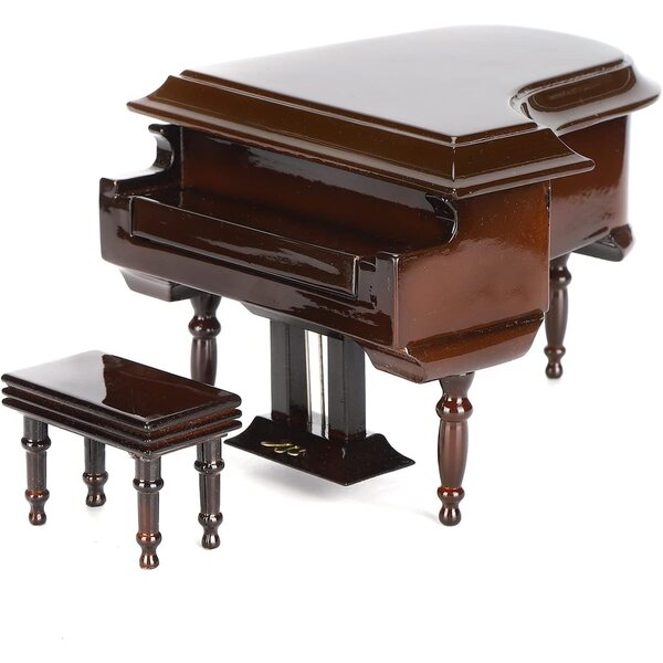 Mini Pianoforte in Legno con Carillon e Panca, Decorazione Elegante per Casa e Caffetteria