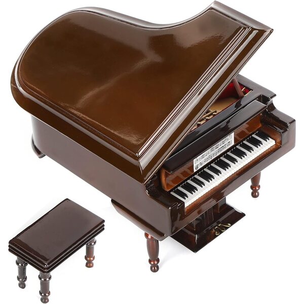 Mini Pianoforte in Legno con Carillon e Panca, Decorazione Elegante per Casa e Caffetteria