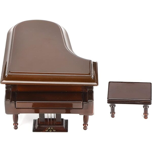 Mini Pianoforte in Legno con Carillon e Panca, Decorazione Elegante per Casa e Caffetteria