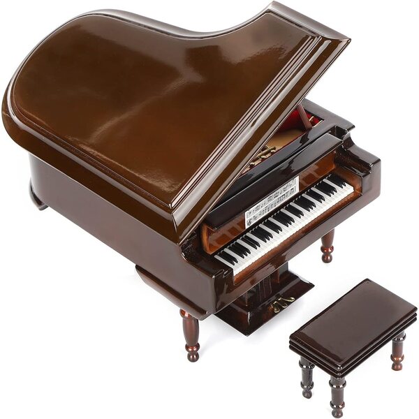 Mini Pianoforte in Legno con Carillon e Panca, Decorazione Elegante per Casa e Caffetteria