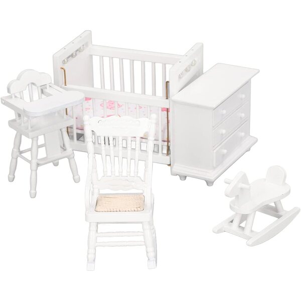 1:12 Miniatur-Möbelset aus Birke für Puppenhaus mit Schaukelpferd